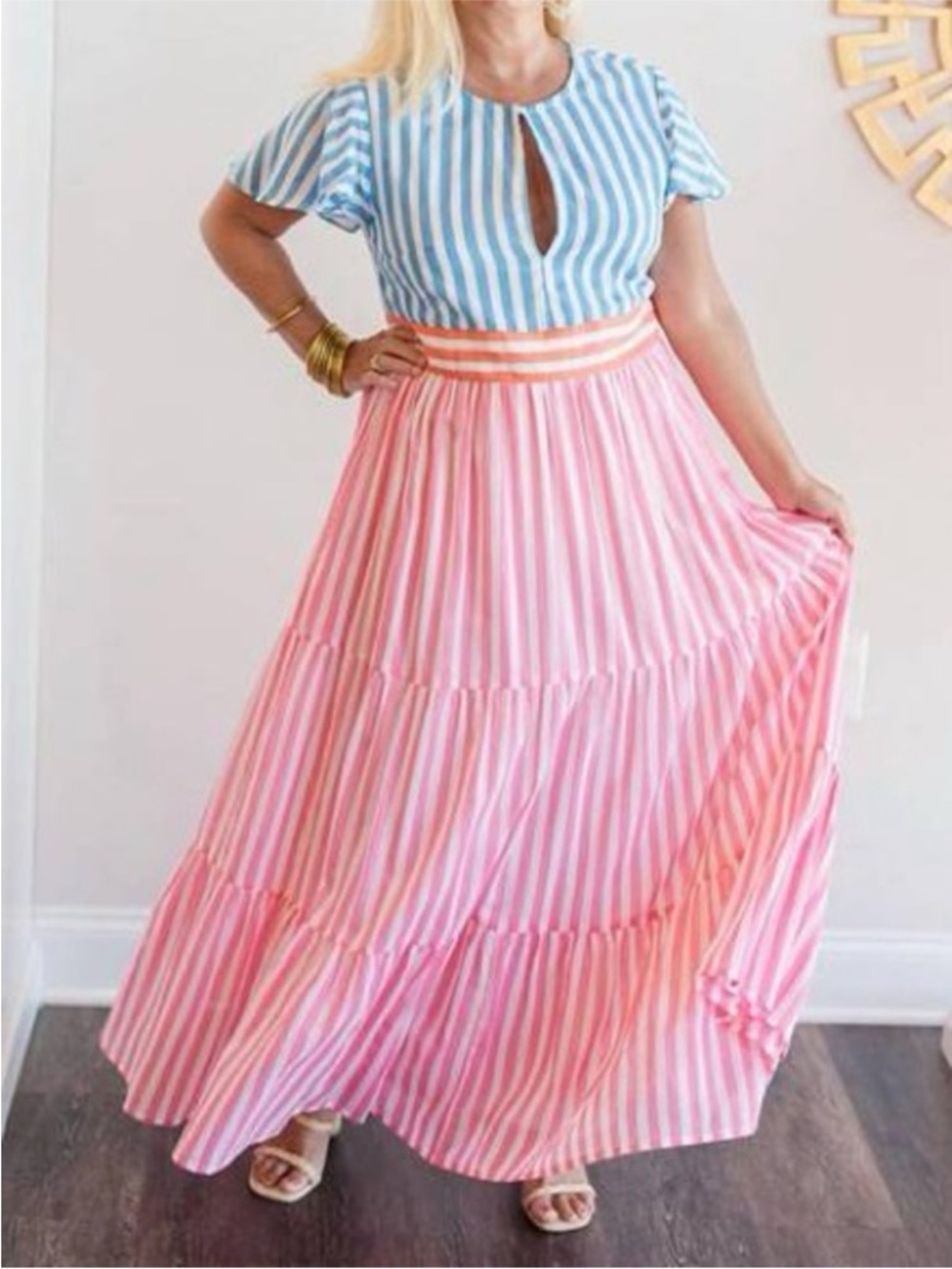 NEW Oliphant Nassau Pink V-Neck Maxi Dress Size XS Striped Coastal Summer.    15 - Picture 7 of 9